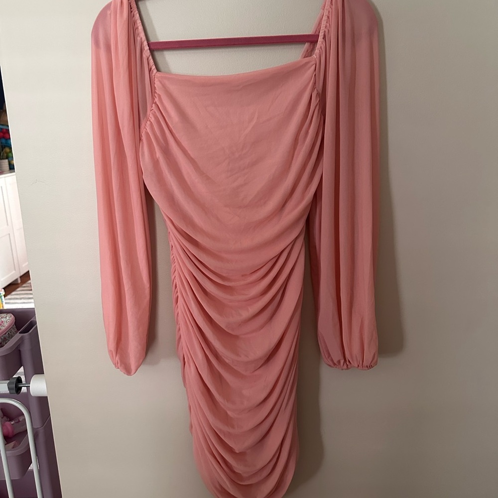 Pink Mesh Pink Ruched Dress - Picture 2 of 2